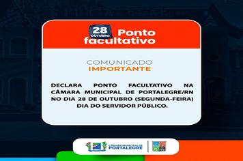 Ponto Facultativo na Câmara Municipal de Portalegre/RN em Homenagem ao Dia do Servidor Público